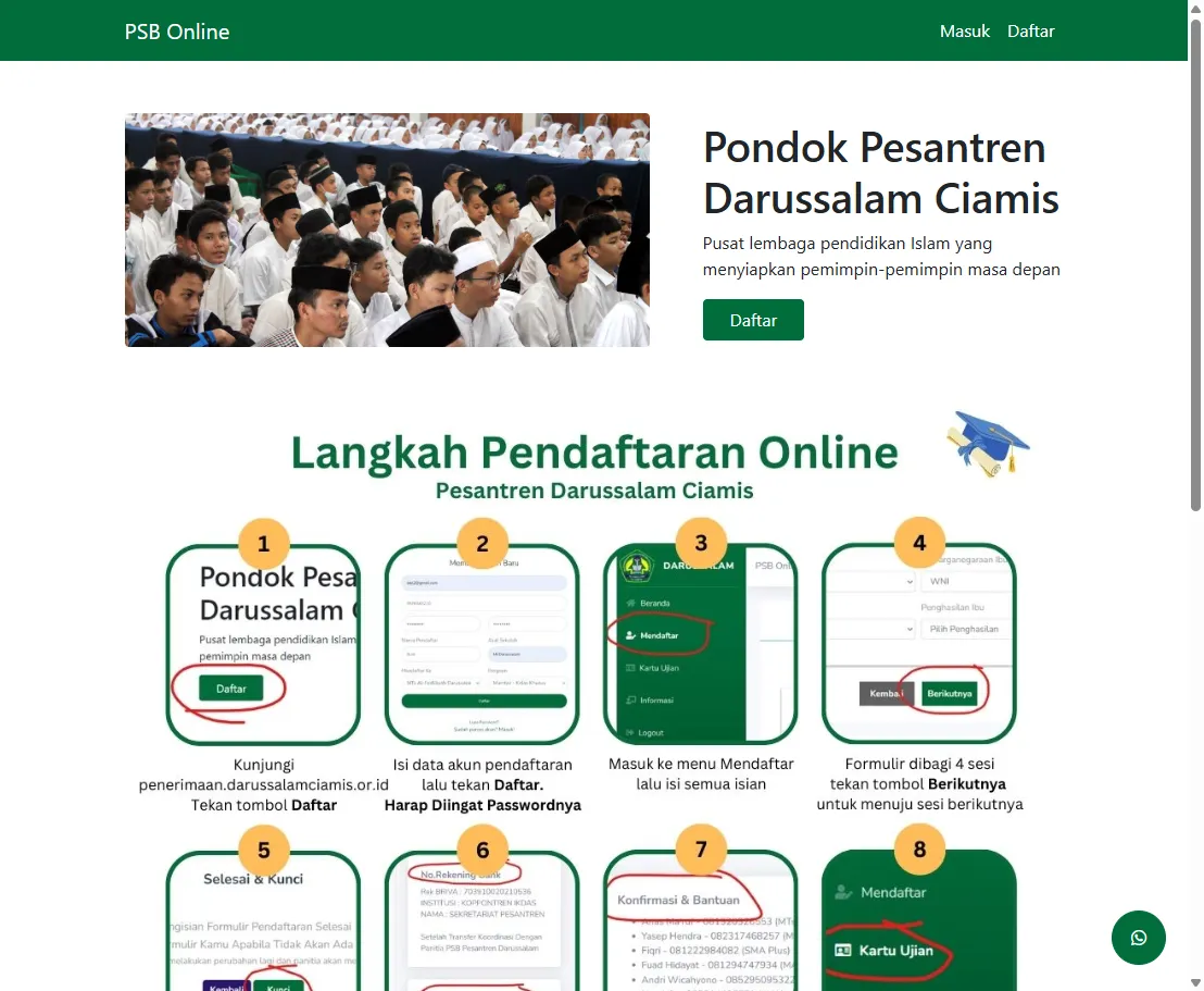 Website Penerimaan Siswa Baru di Pesantren Darussalam Ciamis